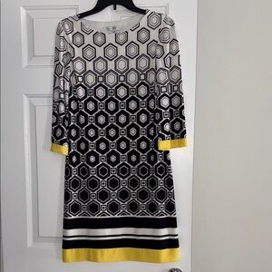 Geometric Black and White Dress with Yellow Accents